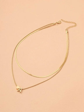 Colar Duplo Elegante – Corrente Lisa com Coração e Letra