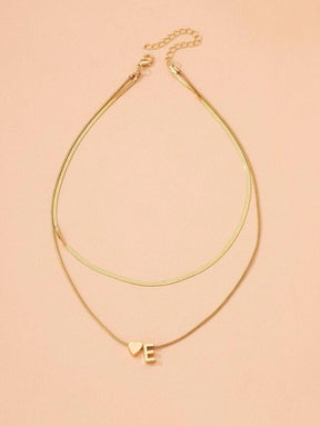 Colar Duplo Elegante – Corrente Lisa com Coração e Letra