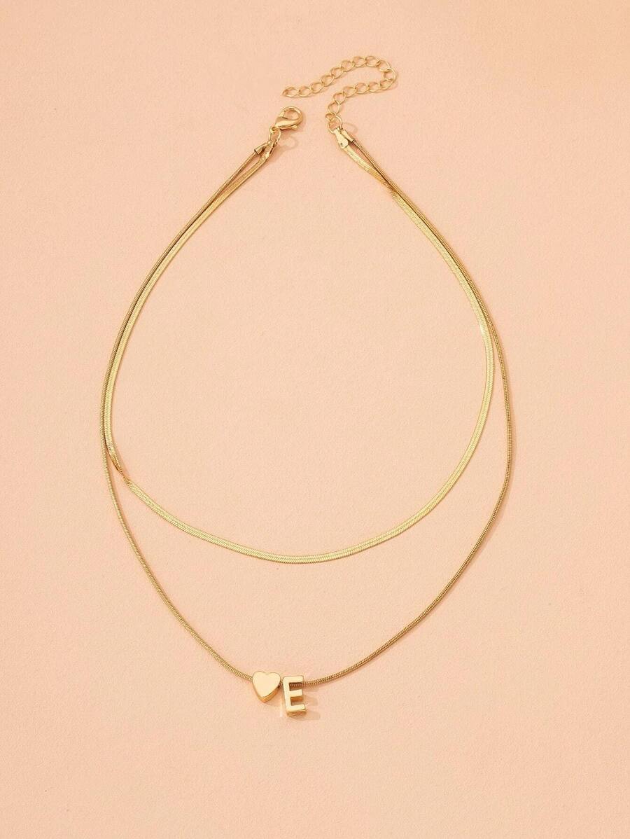 Colar Duplo Elegante – Corrente Lisa com Coração e Letra