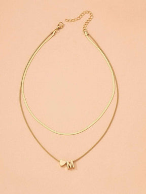 Colar Duplo Elegante – Corrente Lisa com Coração e Letra