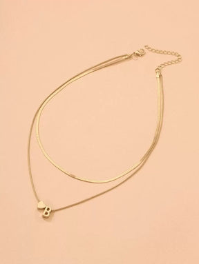 Colar Duplo Elegante – Corrente Lisa com Coração e Letra