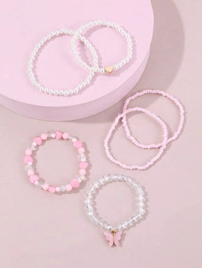 Kit 6 Pulseiras Femininas – Pérola, Contas, Coração e Borbo