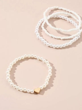 Kit 6 Pulseiras Femininas – Pérola, Contas, Coração e Borbo