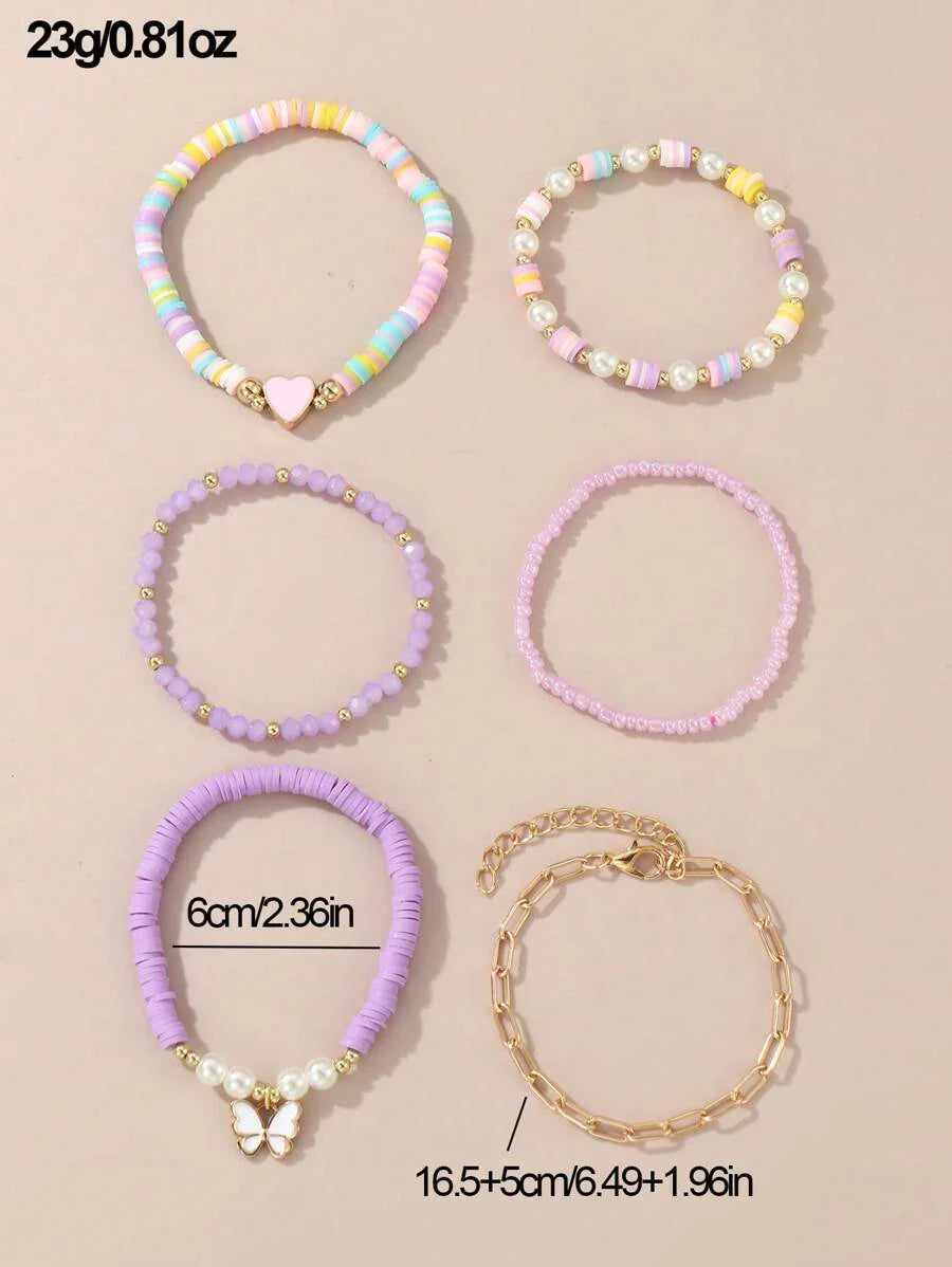 Kit 6 Pulseiras Femininas – Pérola, Contas, Coração e Borbo