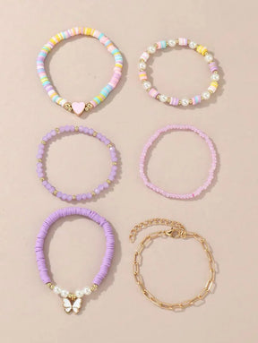 Kit 6 Pulseiras Femininas – Pérola, Contas, Coração e Borbo
