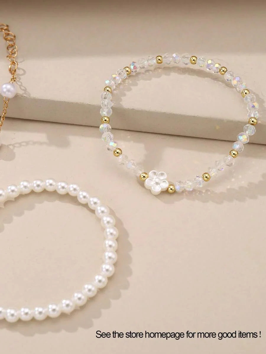 Kit 6 Pulseiras Femininas – Pérola, Contas, Coração e Borbo