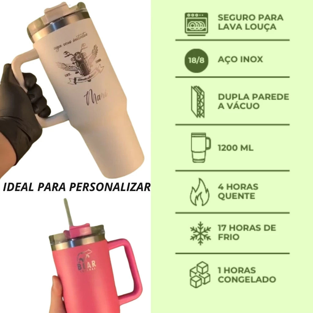 Copo Térmico Premium 1200ml – Inox e Parede Dupla para Uso Diário