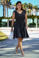 Vestido Casual Curto Emma - Estampa Poá com Estrelinhas Preto e Branco