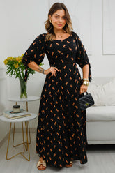 Vestido Letícia - Tecido Plano de Viscose com Forro - Estampa Azul e Branco