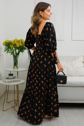 Vestido Letícia - Tecido Plano de Viscose com Forro - Estampa Azul e Branco