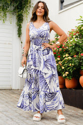 Vestido Lisiana em Tecido Plano de Viscose com Forro - Estampa Azul e Off white