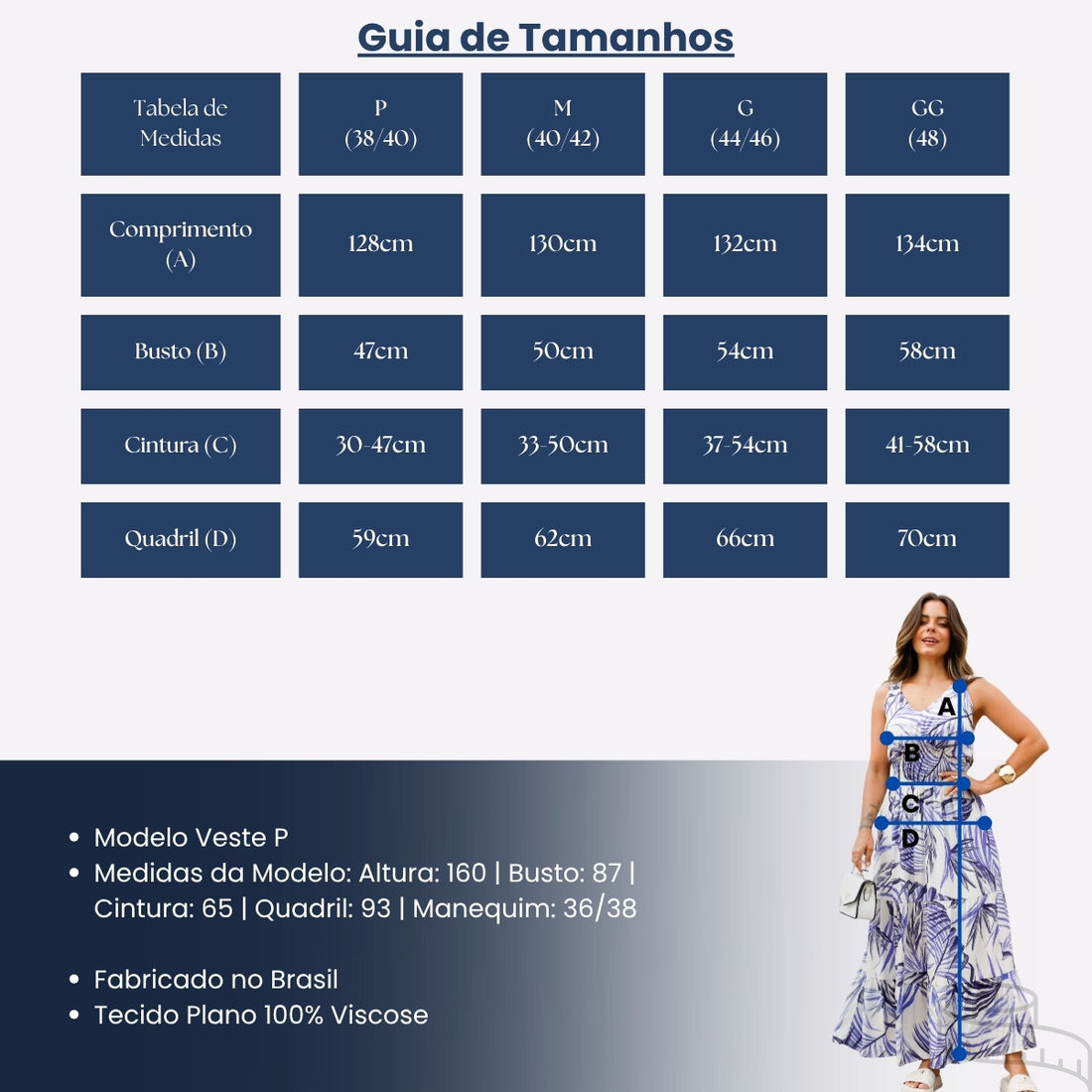 Vestido Lisiana em Tecido Plano de Viscose com Forro - Estampa Azul e Off white