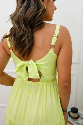 Vestido Sorella Com Amarração Costas - Tecido Plano de Viscose - Verde Lima